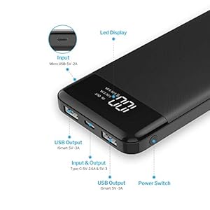 Power Bank 10400mAh, USB C Caricabatterie Portatile con LED Digitale Display Batteria Esterna Portatile con 2 ingressi e… - immagine 3