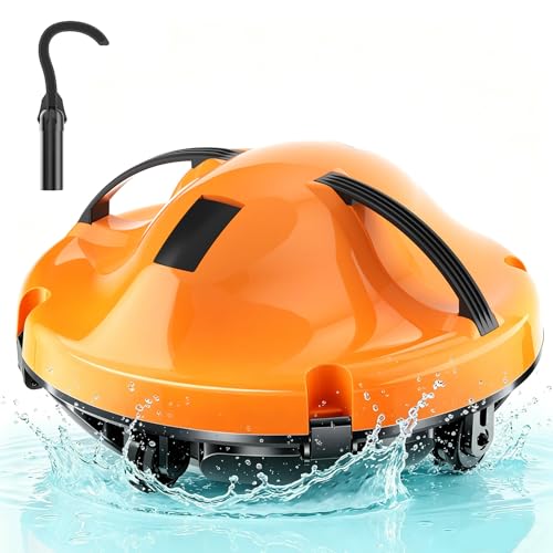 KOSGHO 2026 New Cordless Robot Pool Vacuum, Automatic Pool Cleaner Robot with Dual-Motor, 130mins Runtime & Auto Parking Robotic Pool Vacuum for Above Ground Pool Up to 1100 Sq.Ft,JQR-V201,Orange