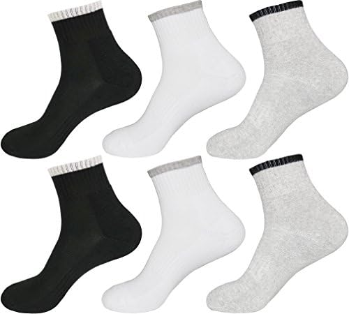TongXG Men’s 6 Pack Cushion Sole Cotton Quarter Sports Running Solid Socks (6-12.5, 2 Black 2 White/2Grey)