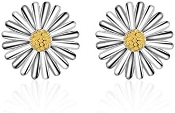 1Pair New fashion silver plated earrings for women Daisy flower stud earrings Yellow Chrysanthemum cute romantic