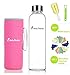 BONISON Stylish Environmental Borosilicate Glass Water Bottle with Colorful Nylon Sleeve (18oz) (PINK)