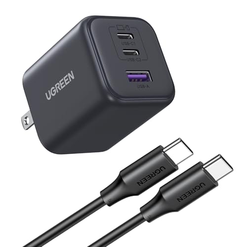 UGREEN 45W USB C Charger Block (5FT USB C Cable Included) with 2 USB C and USB A Ports, GaN PPS 3 Port Super Fast Charger for iPhone 17 Pro Max, Galaxy S26 S25 S24 Ultra, Pixel 10 9 Pro, iPad, MacBook