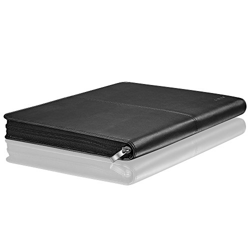 KAVAJ Leather Padfolio New York Black (Size A-4) - Zippered Business Portfolio Resume With Notepad Organizer Travel Folder Case With Notebook Case Folio Binder