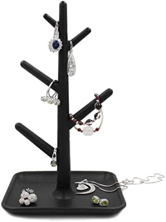 Eyotool Jewelry Tree Organizer Rack Display Tower Stand Holder Organizer Dish Tray for Earrings Necklace Ring (Black)