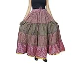 Womens Maxi Skirts Pink Recycled Sari Flared Gypsy Hippie Long Skirt One Size