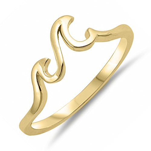 Ocean Wind Waves Ring Gold Tone .925 Sterling Silver Trendy Beach Jewelry Sizes 4-10
