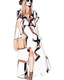 Roiii Women's Casual V Neck Sleeveless Elastic Striped Maxi Cocktail Party Dress