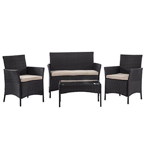 BestMassage Outdoor Furniture Patio Sofa set Wicker Rattan Sectional 4 pcs Garden Conversation S ...