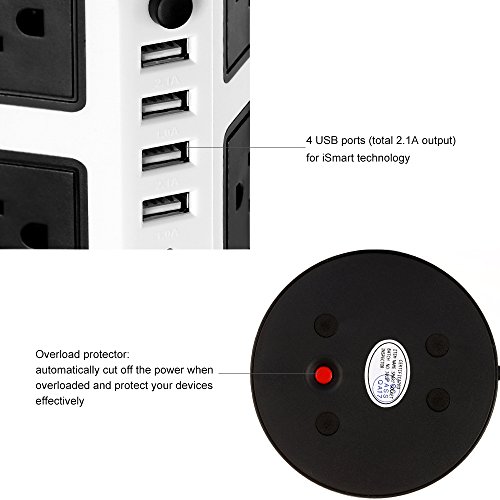 image for Power Strips Surge Protector, Mesuvida Power Strip Tower 8 Outlets 4US