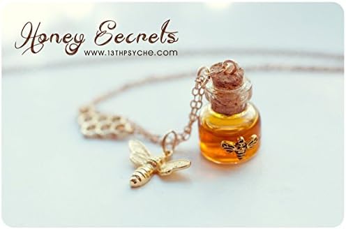 Honey bee Bottle necklace Glass vial pendant gold honeycomb jewelry gift for women