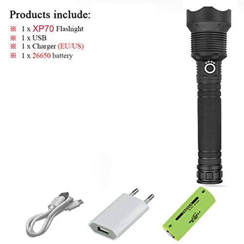 led Flashlight 90000 lumens Most Powerful 26650 USB Torch xhp70 xhp50 Hunting (P70 Flashlight)