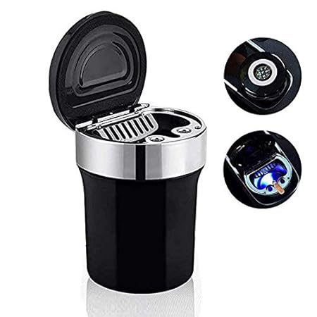 Auto Aschenbecher, Queta Aschenbecher Tragbare Auto rauchfreien Zigarette Aschenbecher LED Beleuchtet mit Deckel und Kompass