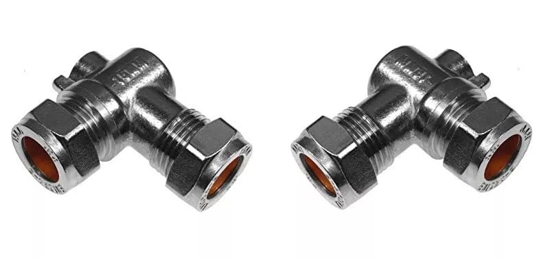 TC Chrome 15mm Angled Isolating Valve Compression 90 Degree Slotted Isolation Elbow Valve - Pack of 2