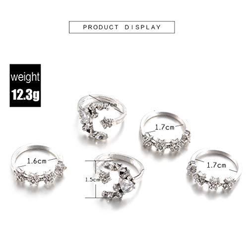image for Edary Boho Crystal Rings Set Moon Rhinestone Joint Knuckle Ring Set Si