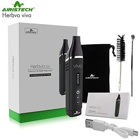 Sugarman Airistech Herbva Viva Premium Portable Dry Herb Vaporizer w/OLED Display, Micro USB Charging, High-Grade Ceramic Chamber Dry Herb Vape Kit | Fast Heating Baking Technology Vape Pen | White