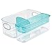 mDesign Plastic Adjustable Storage Center for Kitchen Cabinet, Pantry, Refrigerator, Countertop - Holds Kids/Toddlers Bottles, Sippy Cups, Baby Food Jars - 3 Pieces - Clear/Aqua Blue