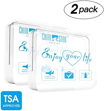 TSA Approved Clear Travel Toiletry Bag Airport Airline Compliant Bag Carry-On Luggage Travel Size Toiletries for Liquids Bottles 3-1-1 Kit Chialstar Makeup Bags Travel Accessories with Zipper (2 PACK)