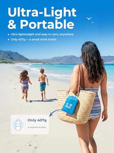 Solnery Large Beach Blanket Waterproof Sandproof, Beach Mats Sand Free, Windproof Outdoor Mat, Portable, 4 Stakes, 250 x 200 cm, Fits 1–8 People, for Seaside, Picnic & Camping (Ocean Blue)