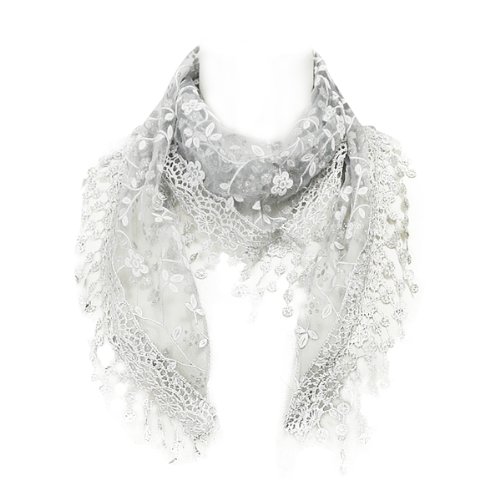 Wrapables Embroidered Floral Lace Triangle Scarf, Grey