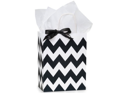 Chevron Small Shopper Gift Bags - Quantity of 25 (Black)