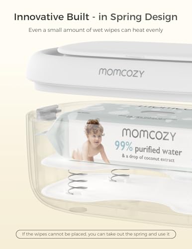 Momcozy Baby Wipe Warmer, Innovative Spring Design, Large Capacity Wipes Dispenser for 60-80pcs, Fast & Even Heating, 4 Modes of Temperature Heating Control, Diaper Wipe Warmer with Night Light, Grey