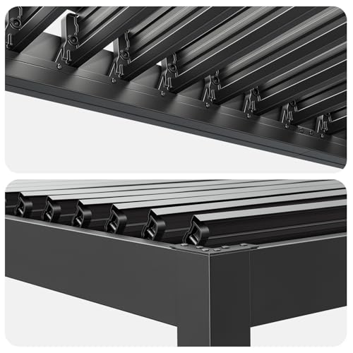MELLCOM Louvered Pergola 10x10, Aluminum Pergola with Adjustable Louvered Roofs, Outdoor Gazebo with Waterproof Curtains and Nets, Black