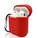 Airpods Case Airpods Accessories Thicken Protective Silicone Cover and Skin with Headphones Ear Hook/Airpods Straps/Watch Band Holder/Keychain (Red) by ONCOMIthumb 1