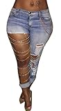 Ermonn Women's Ripped Washed Boyfriend Denim Trousers Jeans (XXL, Sky Blue)
