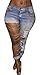 Ermonn Women's Ripped Washed Boyfriend Denim Trousers Jeans (XXL, Sky Blue)