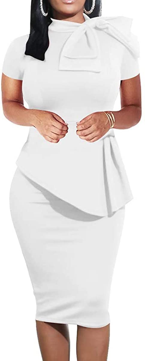 Photo 1 of (2XL) Church Special Women Business Peplum Bow Formal Dress Plus White 2XL