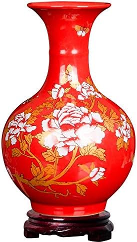 DHASJ Porcelain Crafts Jingdezhen Ceramics Chinese Red Vase Flower Arranger Home Living Room Small Porcelain Ornaments Wedding Decorations H1, Light Blue Gold Peony Fishtail Bottle