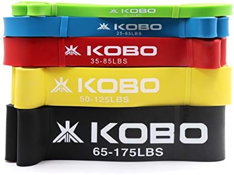 Kobo Latex Power Loop Band Set Pull Up Assist Rubber Bands 41 inch| Powerlifting Bands - for Mobility & Body Stretching, Powerlifting, Resistance Training with Travel Bag & Workout Guide Booklet