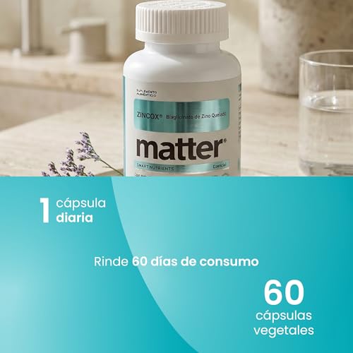 Matter Zincox, Suplementos Alimenticios de Zinc Bisglicinato Quelato TRAACS® con L-Lisina, Apoya la Protección Celular, Vitalidad y Bienestar Integral, 60 Cápsulas Vegetales