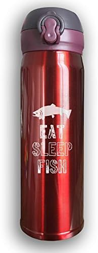 Custorm Eat Sleep Fish Thermos Vacuum Insulated Stainless Steel Water Bottle , 17 Ounce , Red