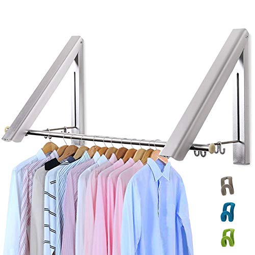LIVEHITOP Foldable Wall Mounted Clothes Rail 2 Pieces, Coat Hanger
