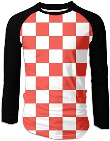 Menâ€s Classic Red And White Checkered Raglan Baseball T-Shirts 3/4 Sleeve Baseball Tees XXL
