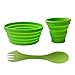 Ecoart Silicone Collapsible Bowl Cup Set with Spork for Outdoor Camping Hiking Travel, Green - Set of 3