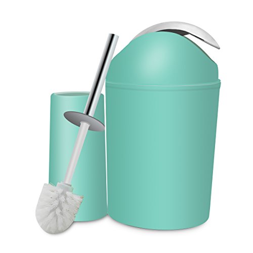 Bathroom Accessories Set,6 Piece Plastic Bath Ensemble Includes Toothbrush Holder,Toothbrush Cup,Soap Dispenser,Soap Dish,Toilet Brush Holder,Trash Can for Decorative Bath and Housewarming Gift-Mint