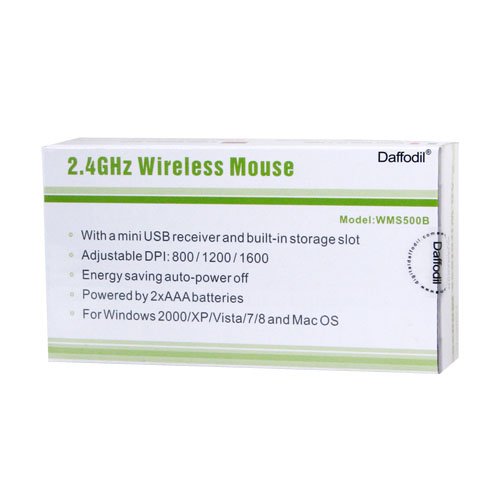 Daffodil WMS500 Wireless Optical Mouse 2.4GHz - Cordless 3 Button PC Mouse with Scrollwheel and Adjustable Sensitivity (MAX DPI: 1600) - For Laptop / Netbook / Desktop Computers - Supported by: Microsoft Windows (7 / XP / Vista) and Apple MAC (OS X +) - B - Thumbnail 3