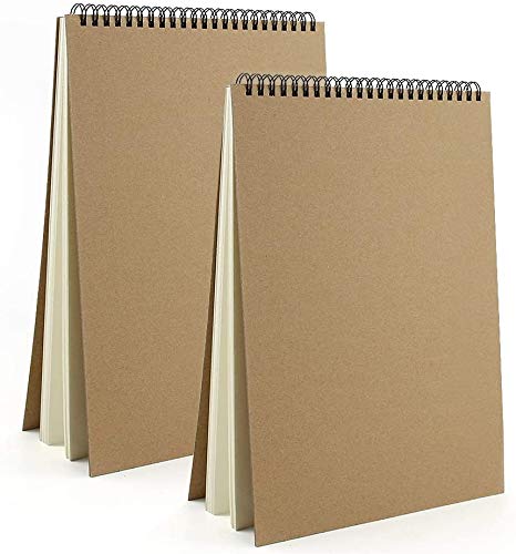 CODIRATO 2 PCS A4 Sketchbooks Kraft Notebooks 160GSM Blank Page Scrap Book Spiral Sketch Book Bound Hardback Sketch Drawing Pad Art Book for Adults & Kids for Pencil Watercolor Pen