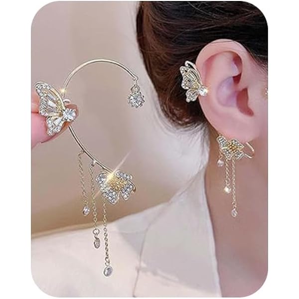 Amazon.com: Butterfly Zircon Ear Cuff Earrings for Women,14K
