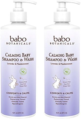 Babo Botanicals Calming Baby Shampoo and Wash (Pack of 2) Aloe Vera, Lavender Oil, Matricaria Flower, Wildcrafted Watercress, Kudzu, Meadowsweet, Carrageenan and Gluconolactone, 15 fl. oz. each