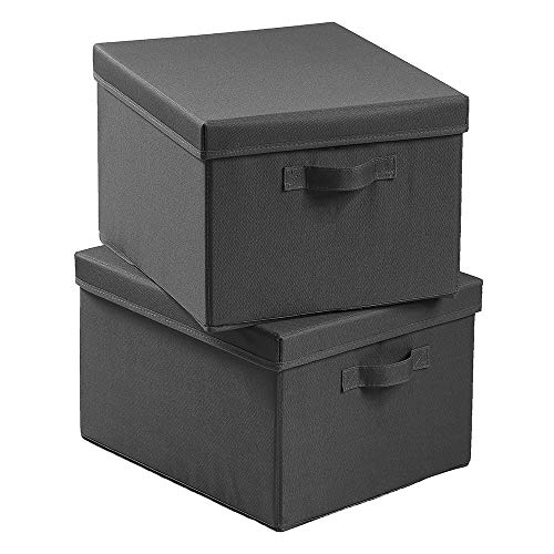 SEMAXE Foldable Fabric Storage Box with Lid, Decorative Linen Filing & Storage Office Box | Letter/Legal | Charcoal | (Gray, 2 Pack)