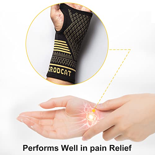 Copper Wrist Compression Sleeves (1 Pair) for Carpal Tunnel and Pain Relief Treatment,Wrist Support for Arthritis, Tendonitis, Sprains, Workout Breathable and Sweat-Absorbing carpal tunnel wrist brace for Women and Men (S)