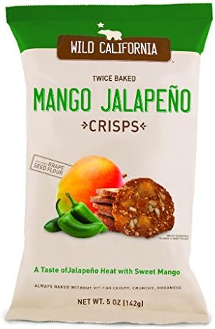 Twice Baked Crisps by Wild California Crisps, Mango Jalapeno Crisps - Twice Baked Without Oils and Made From Grape Seed Flour (5 Ounce Bags, Pack of 8)