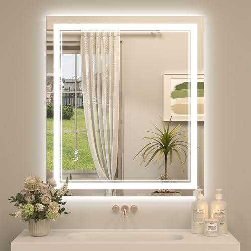 OKPAL 28x32 Lighted Bathroom Mirror