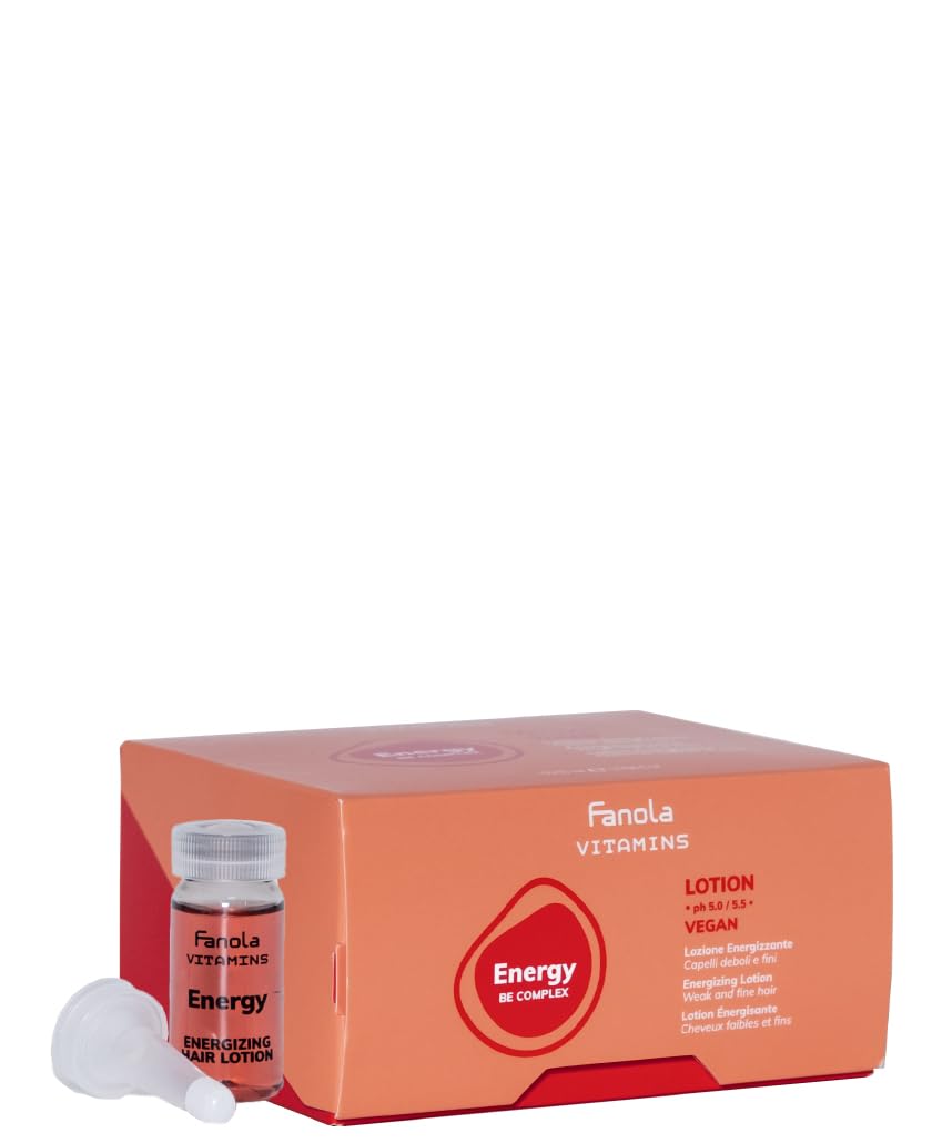 Fanola Vitamins Energizing Lotion, Fortifying Hair Lotion for Nourish and Stimulate Hair Scalp Activity, Enriched Formula with Vitamins B and E, 10ml par 12 Pieces