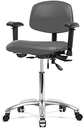 Top Medical Multi-task Chair with Adjustable Armrests and Chrome Base 19" - 24" - Gunmetal Vinyl - Chrome Casters