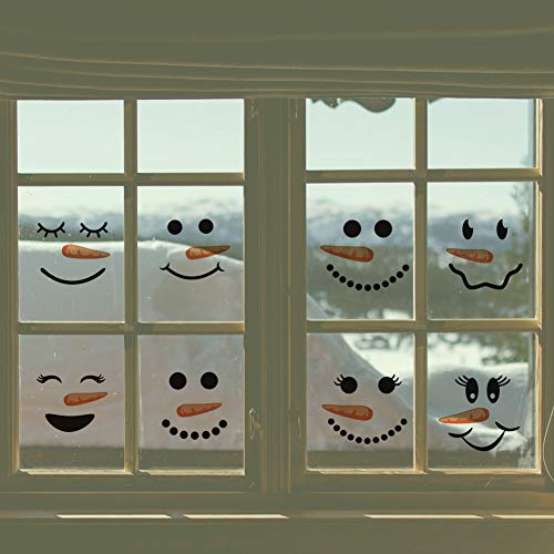 TOARTi Antlers Snowman Wall Decal, Christmas Sticker for Fridge Window Cling Decal, Vinyl Santa Claus Wall Decal,Lovely Snowman Face Art Wall Decor, Home Decorations