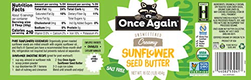 Once Again Organic Creamy Sunflower Butter, 16oz - Salt Free, Unsweetened - Peanut Free, USDA Organic, Gluten Free… - Image 3